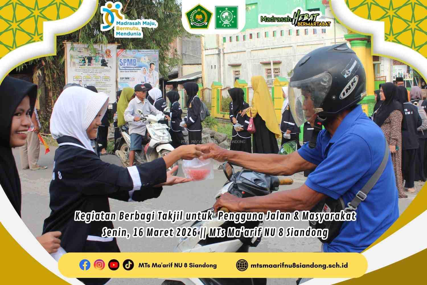 Semangat Berbagi di Bulan Suci, MTs Ma'arif NU 8 Siandong Bagikan Takjil Gratis